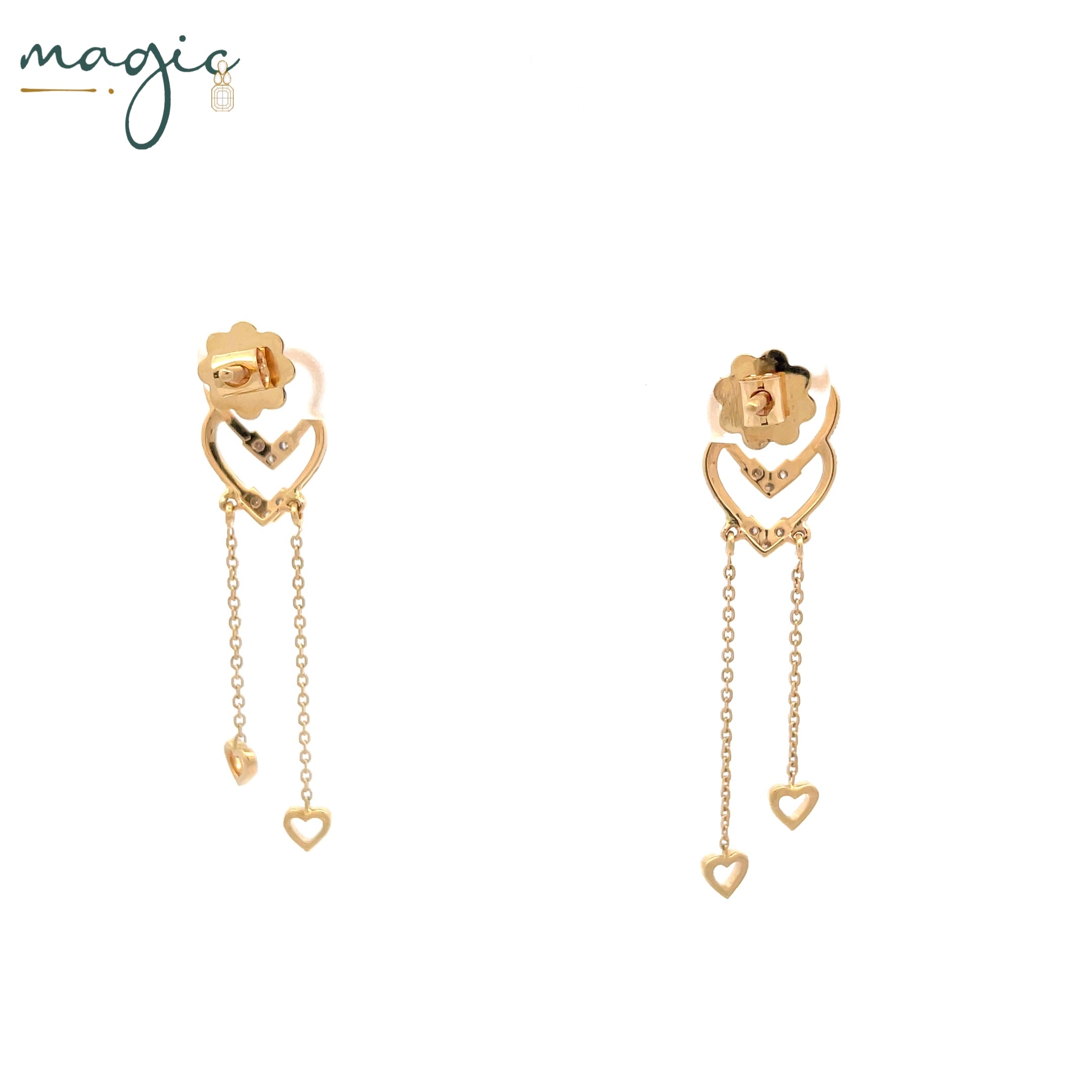 Magic Cascading Triflets of Sparked Heart Drop Earrings