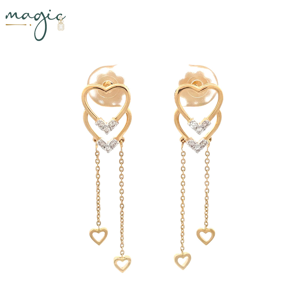 Magic Cascading Triflets of Sparked Heart Drop Earrings