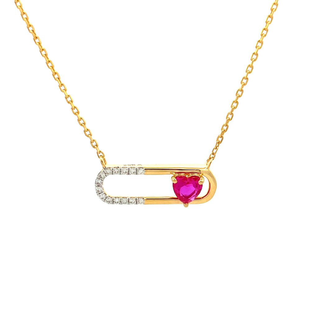 14k Yellow Gold Charm Necklace with Heart-Shaped synthetic  Ruby