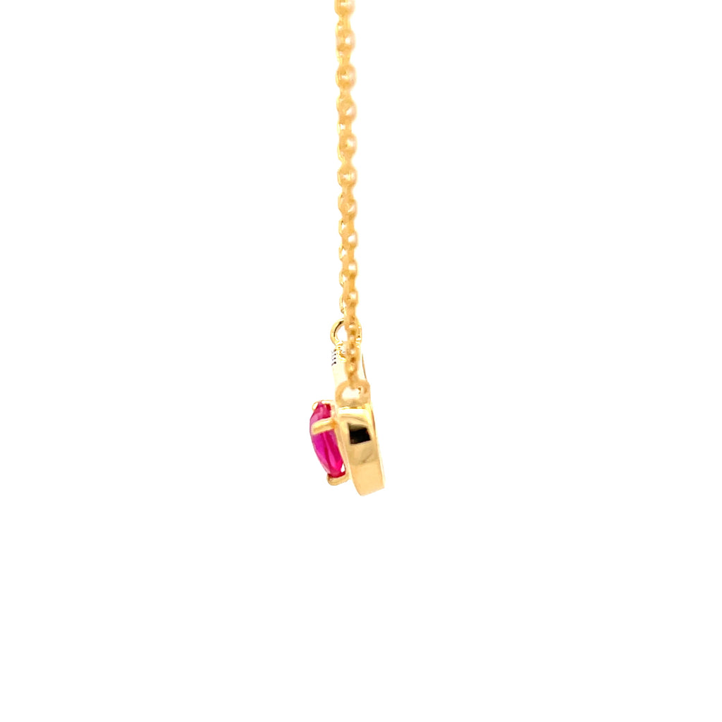 14k Yellow Gold Charm Necklace with Heart-Shaped synthetic  Ruby