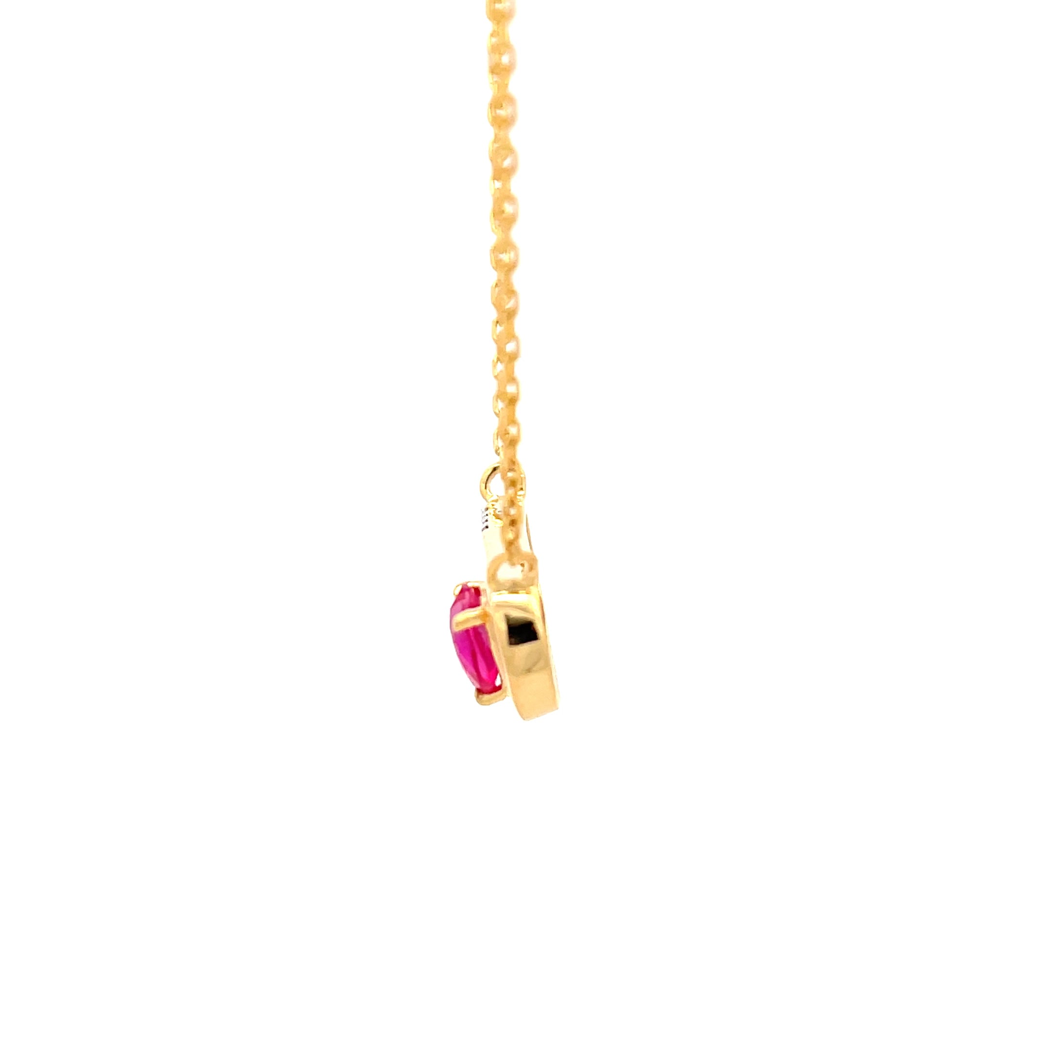 14k Yellow Gold Charm Necklace with Heart-Shaped synthetic  Ruby