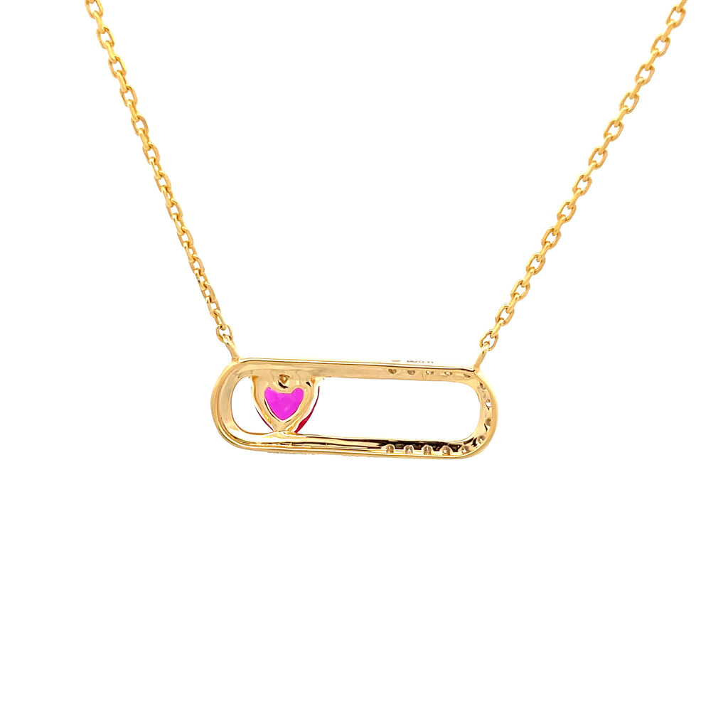 14k Yellow Gold Charm Necklace with Heart-Shaped synthetic  Ruby