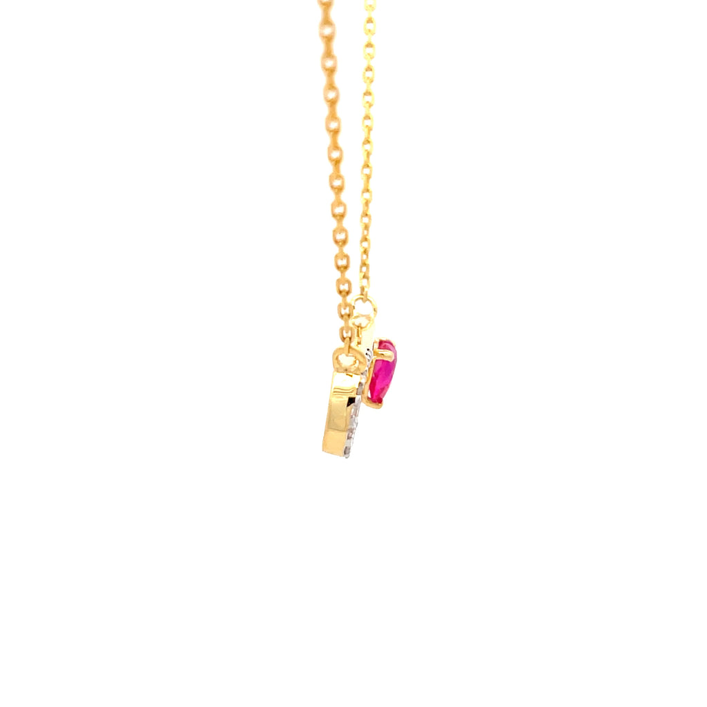 14k Yellow Gold Charm Necklace with Heart-Shaped synthetic  Ruby