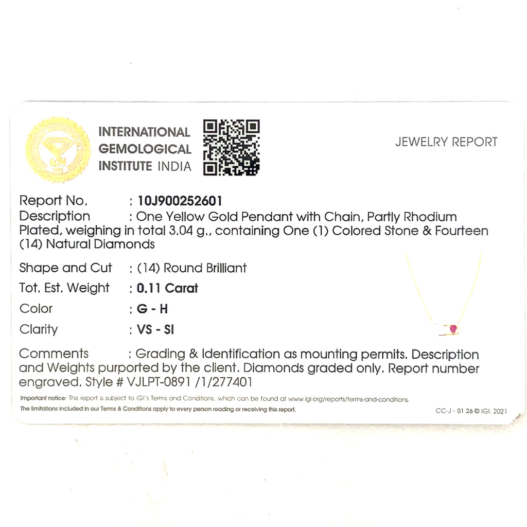 14k Yellow Gold Charm Necklace with Heart-Shaped synthetic  Ruby