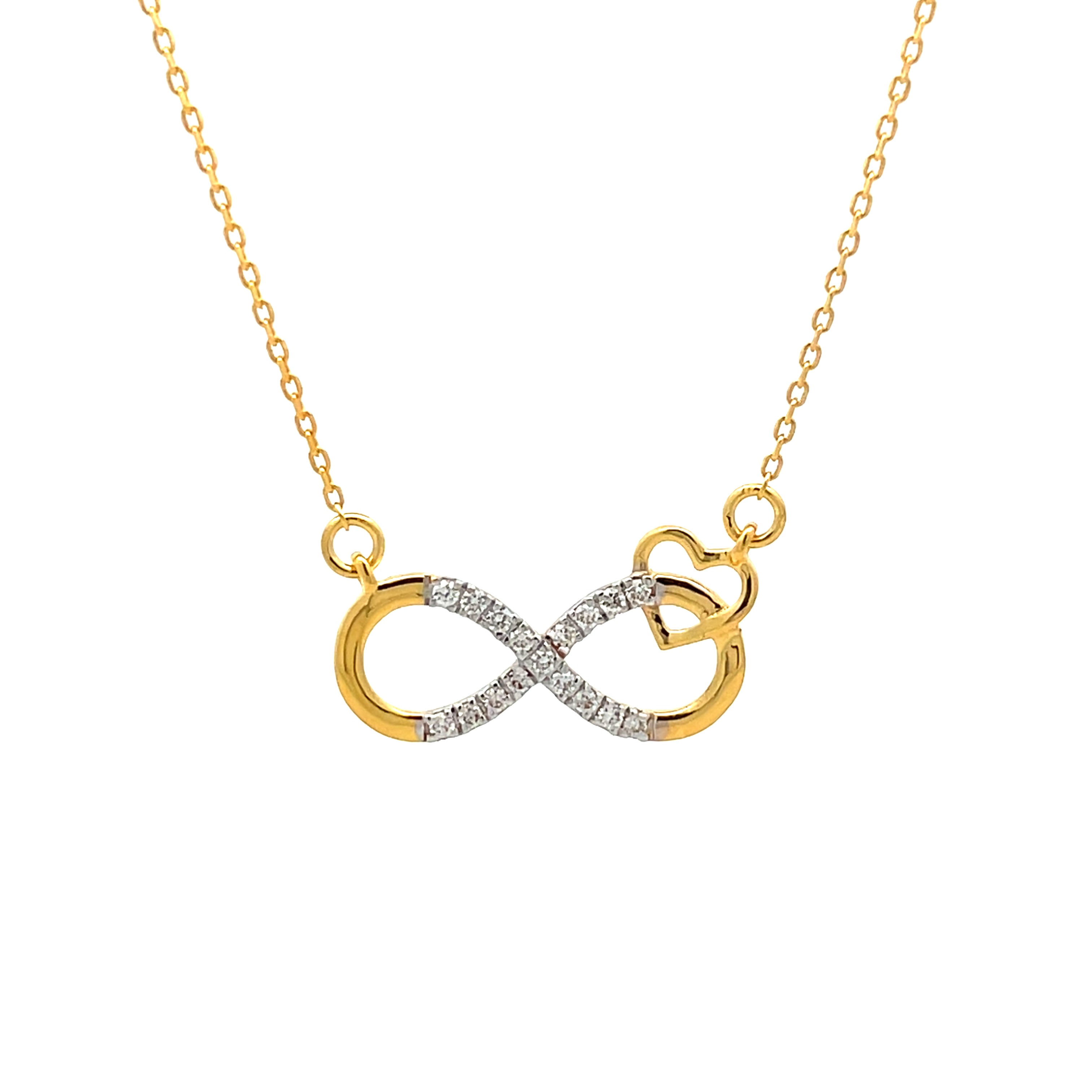 14k Yellow Gold Infinity Heart Diamond Charm Necklace