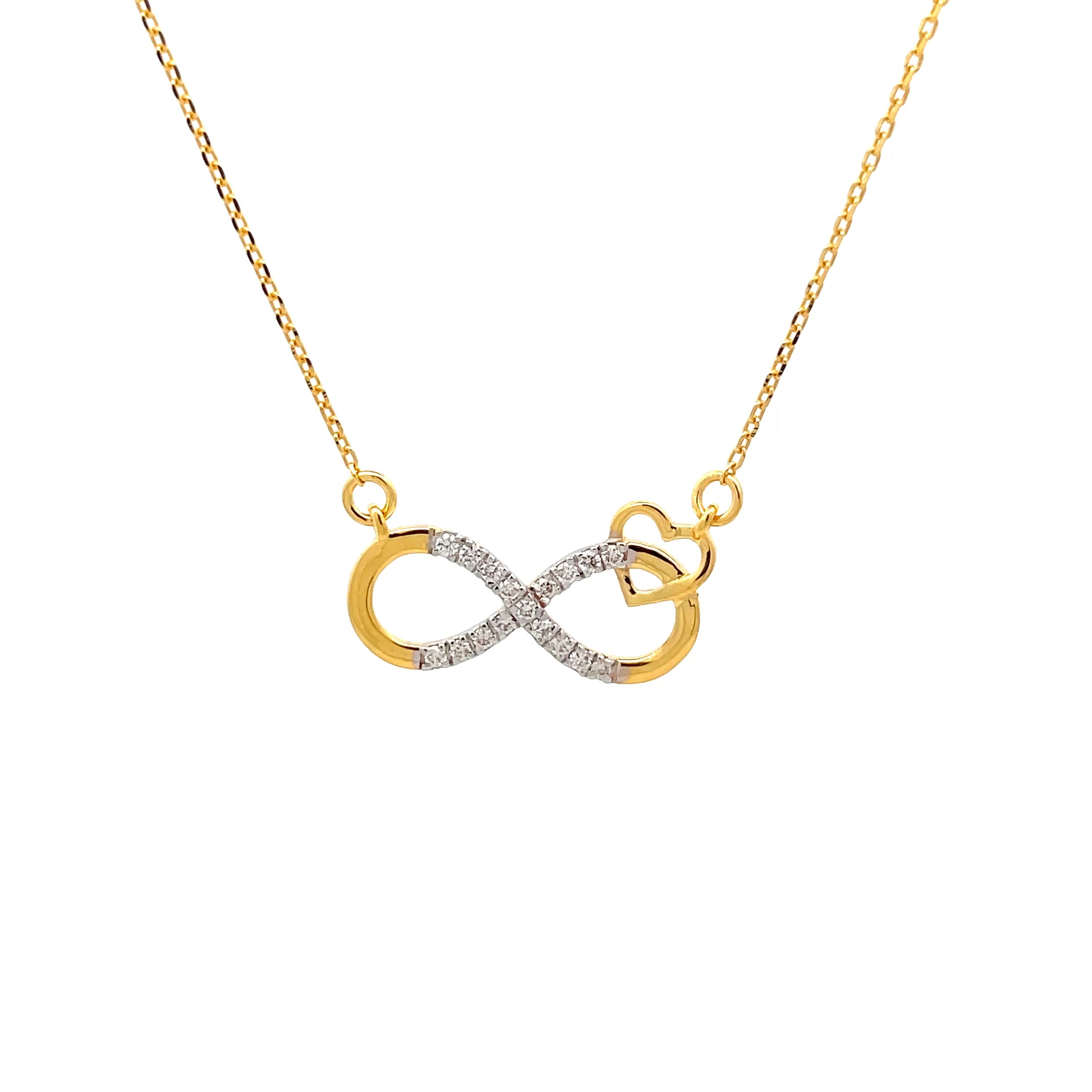 14k Yellow Gold Infinity Heart Diamond Charm Necklace