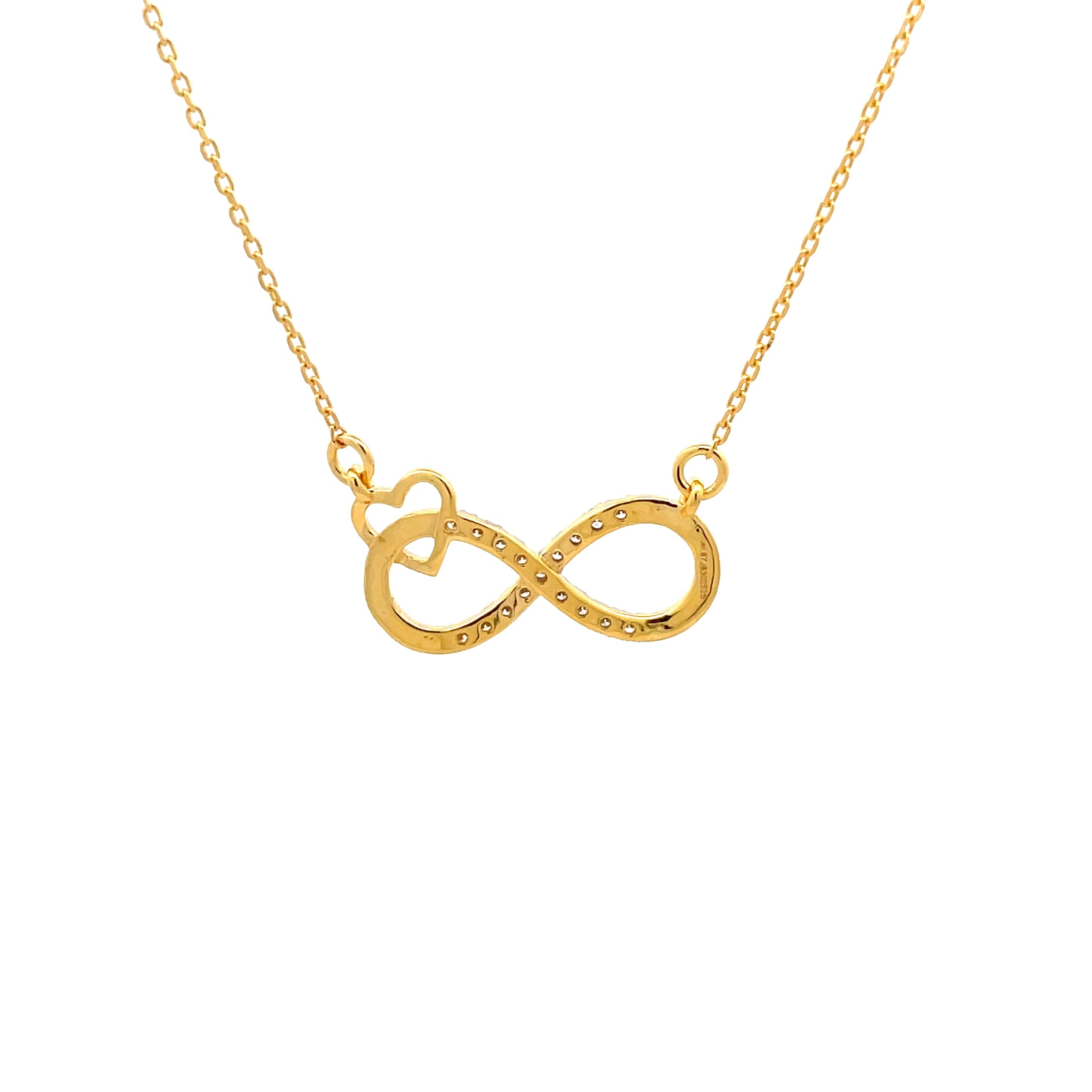 14k Yellow Gold Infinity Heart Diamond Charm Necklace