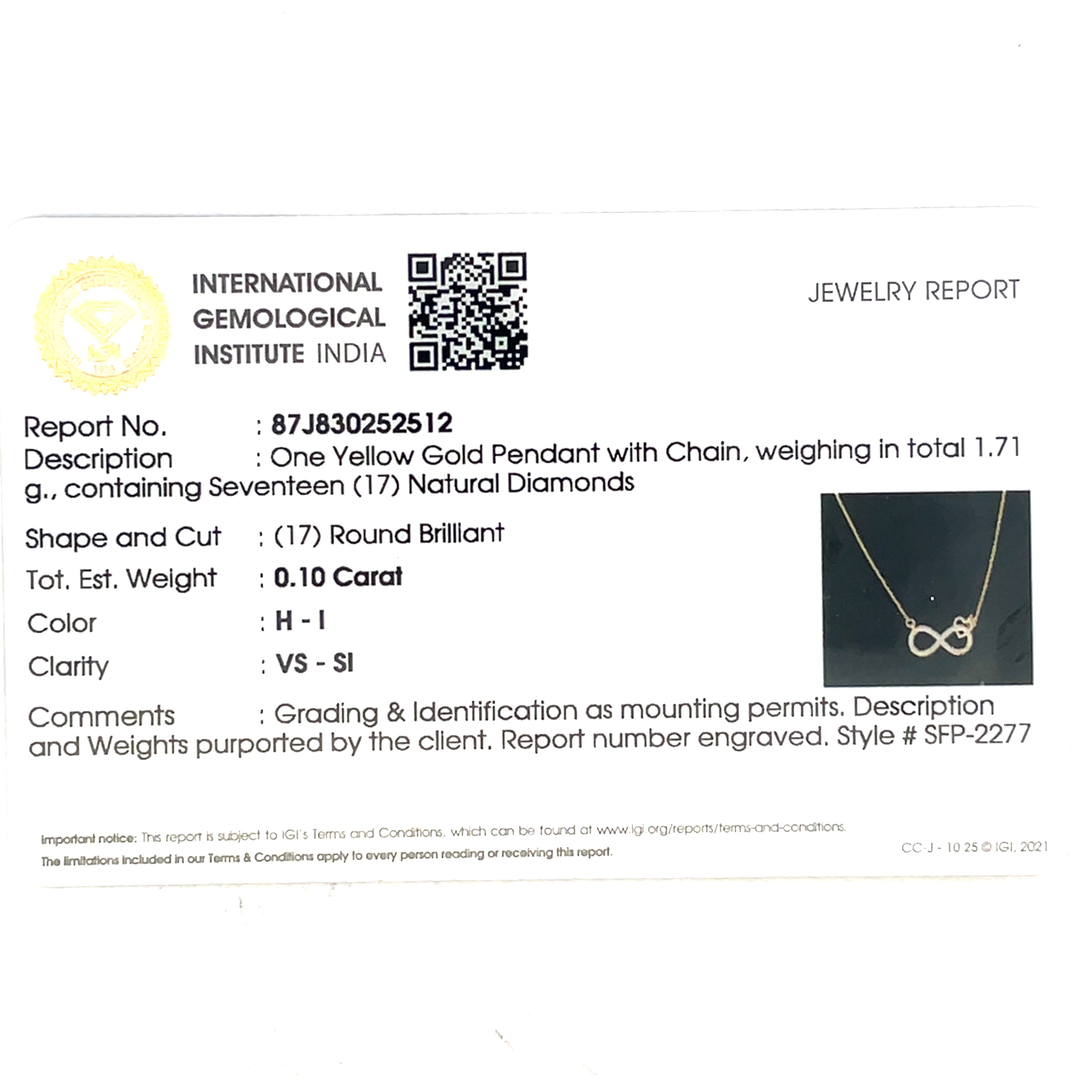 14k Yellow Gold Infinity Heart Diamond Charm Necklace
