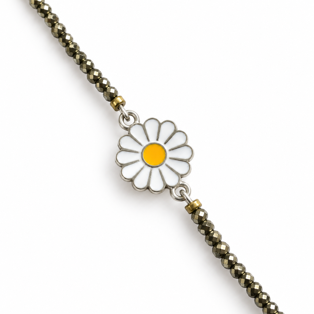 Silver & Pyrite Daisy Anklet