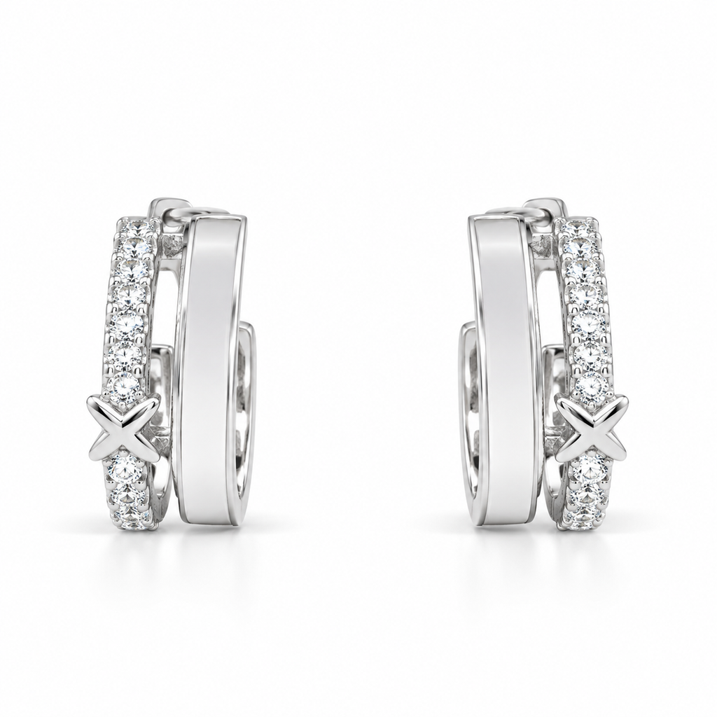 Silver Pavé X Hoop Earrings