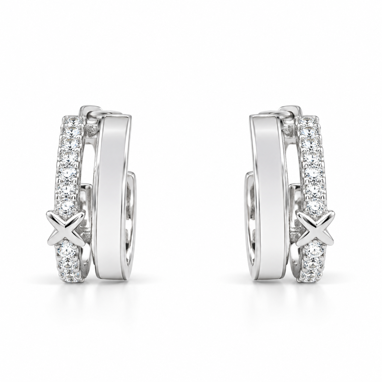 Silver Pavé X Hoop Earrings