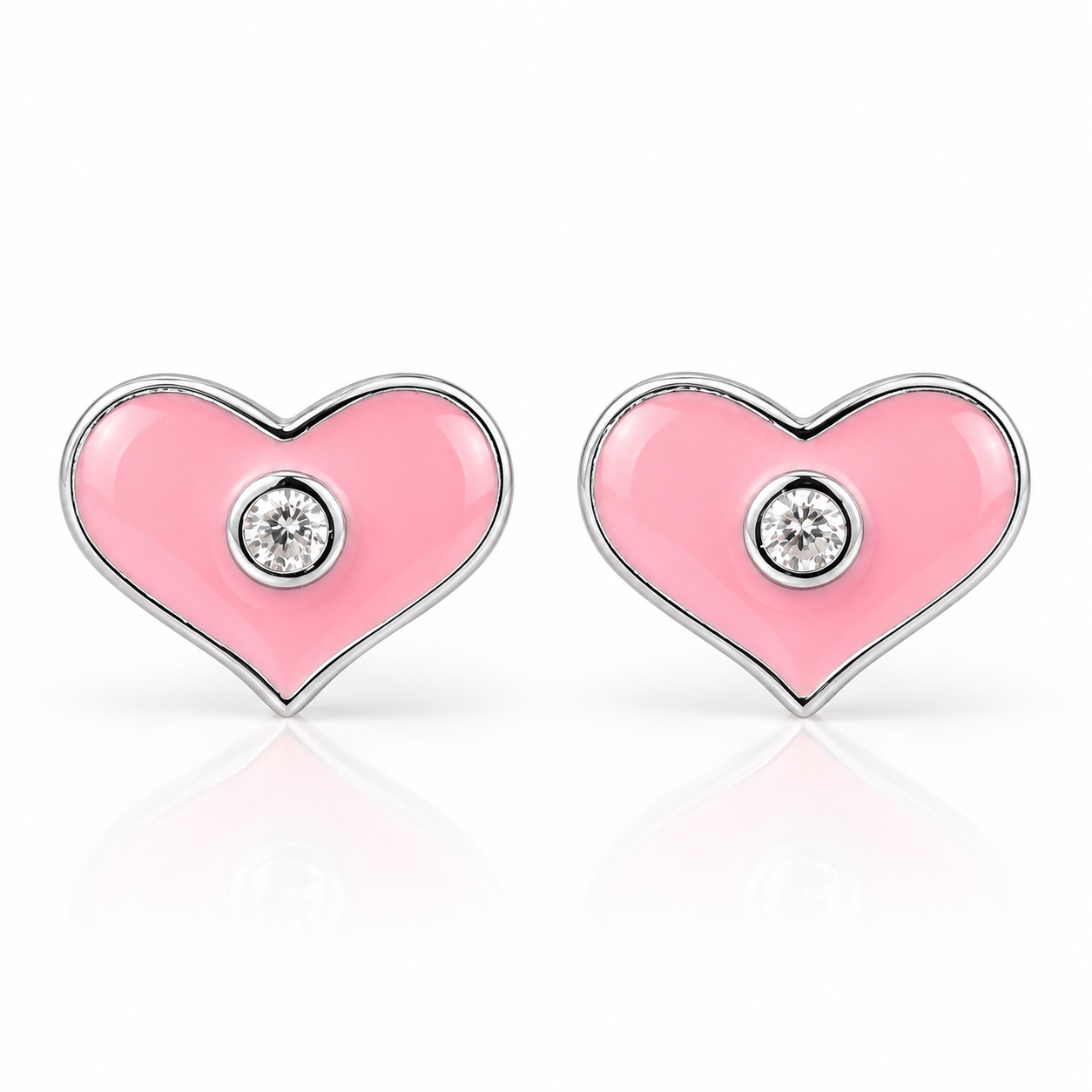 Pink heart silver studs