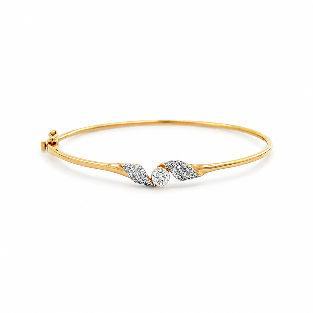 14k Yellow Gold Bangle with Round Brilliant Cut Diamond