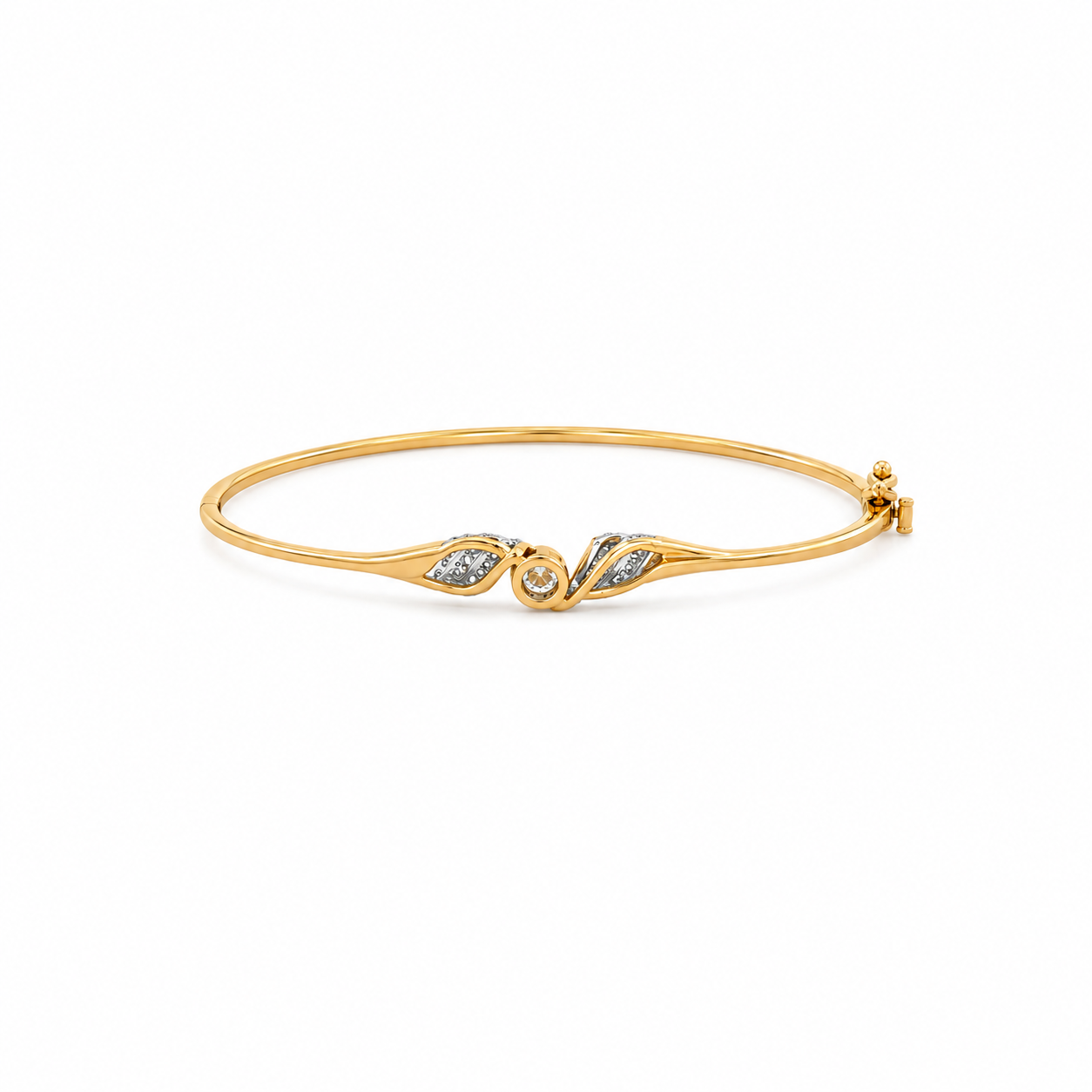 14k Yellow Gold Bangle with Round Brilliant Cut Diamond