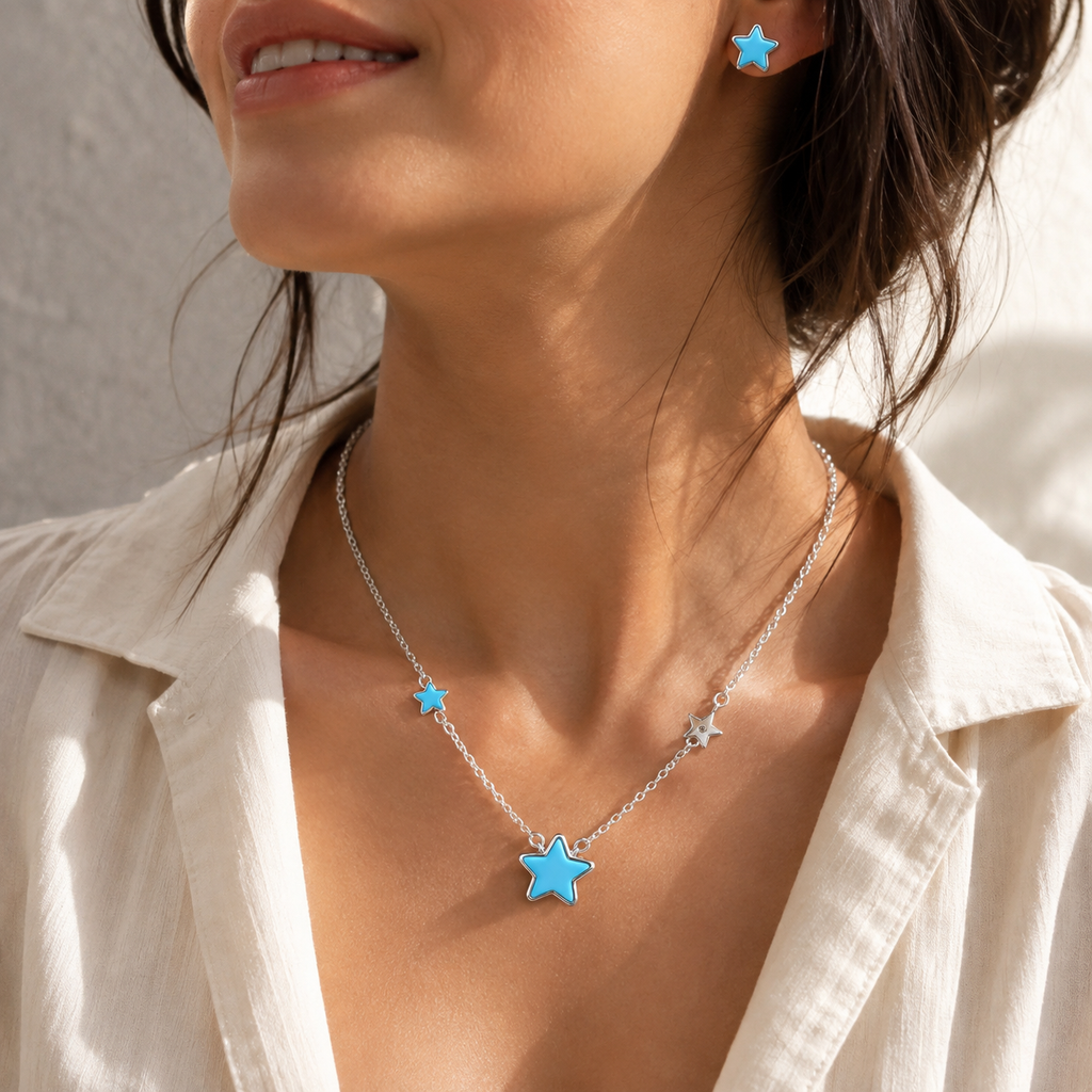 925 Sterling silver star chain pendent set