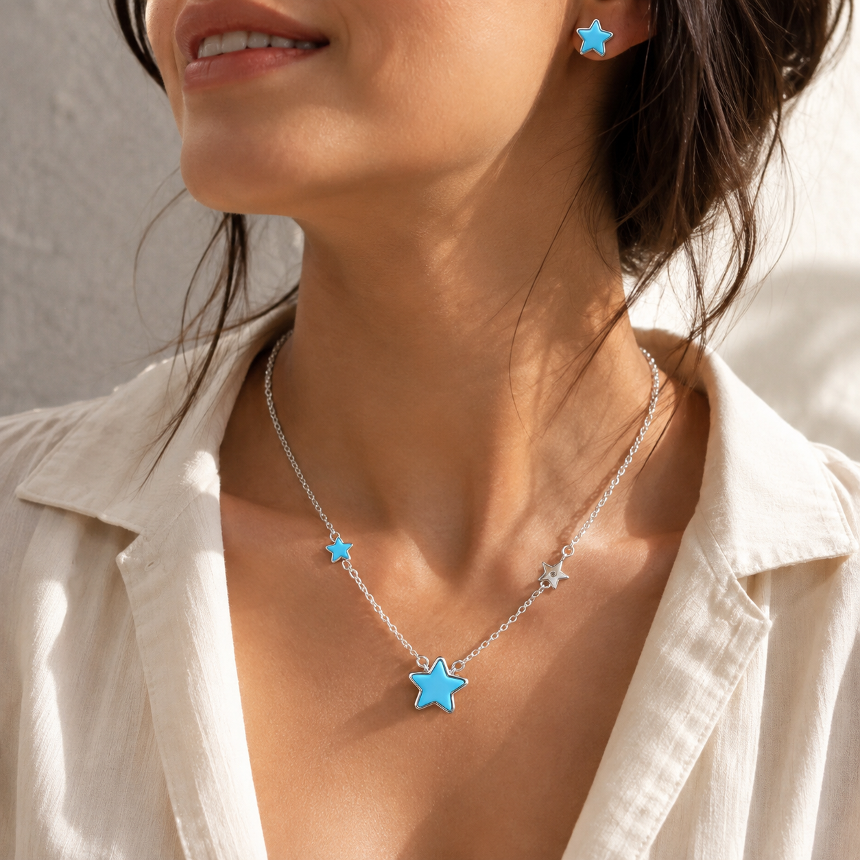 925 Sterling silver star chain pendent set