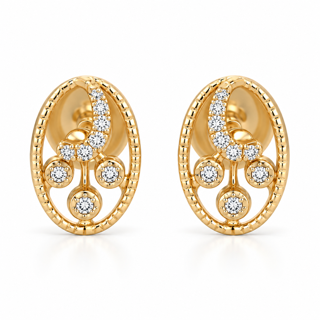 14 k Rose Gold Stud Earrings with Round Brilliant Diamonds