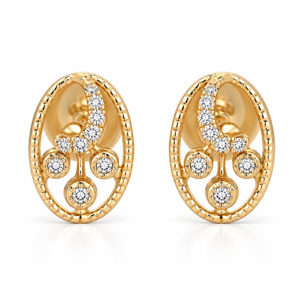 14 k Rose Gold Stud Earrings with Round Brilliant Diamonds