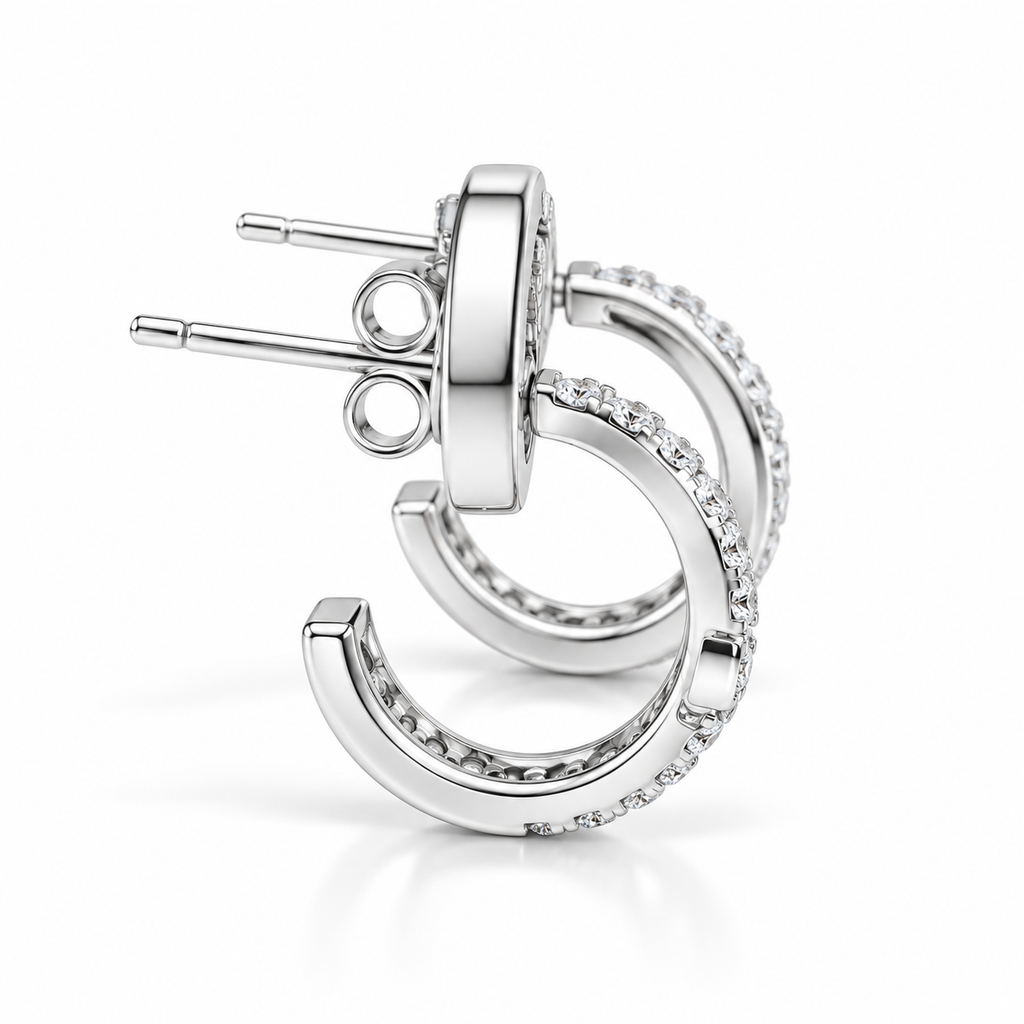 Silver Pavé X Hoop Earrings