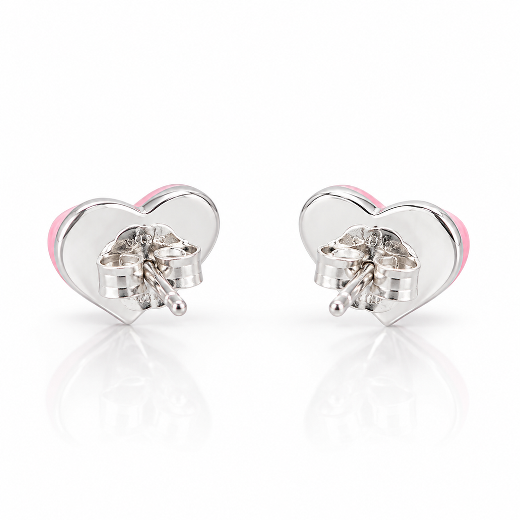 Pink heart silver studs