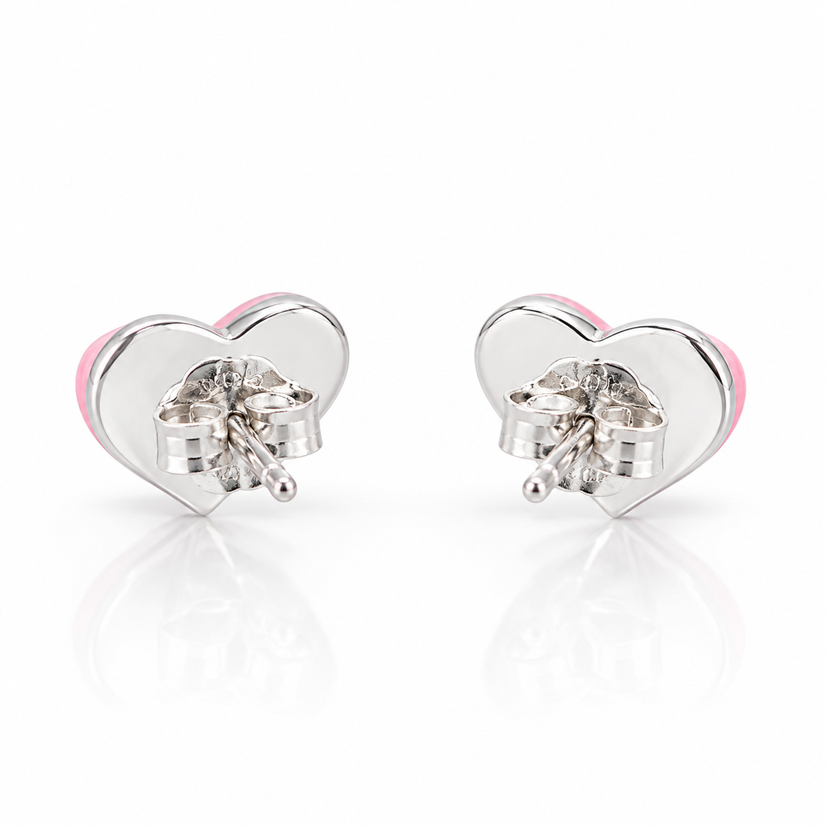 Pink heart silver studs