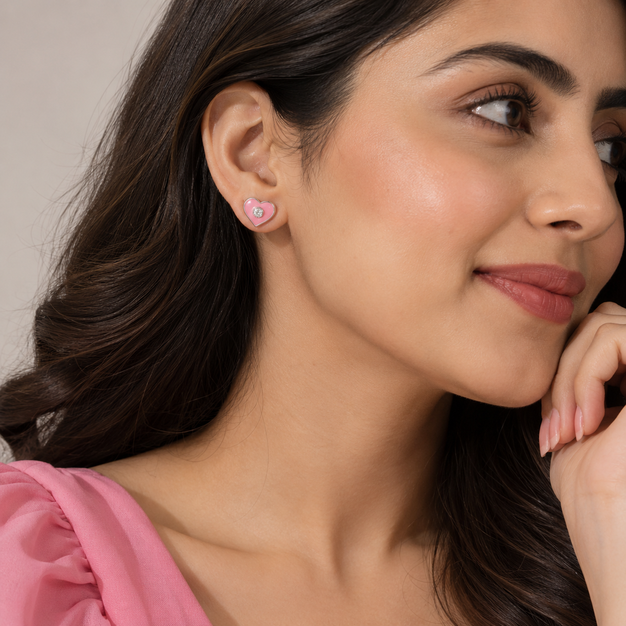 Pink heart silver studs