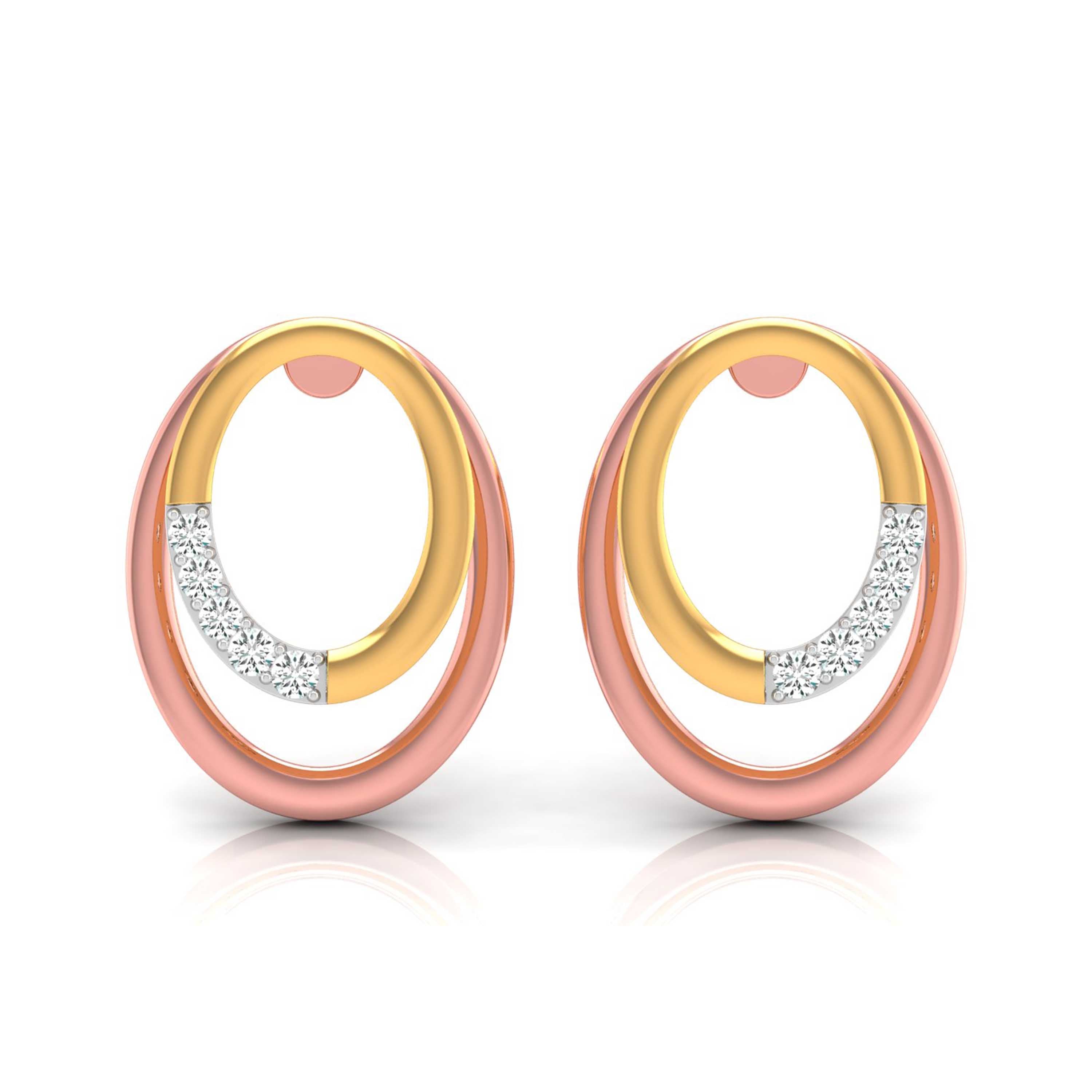 Magic Dual Tone Diamond Oval Earrings