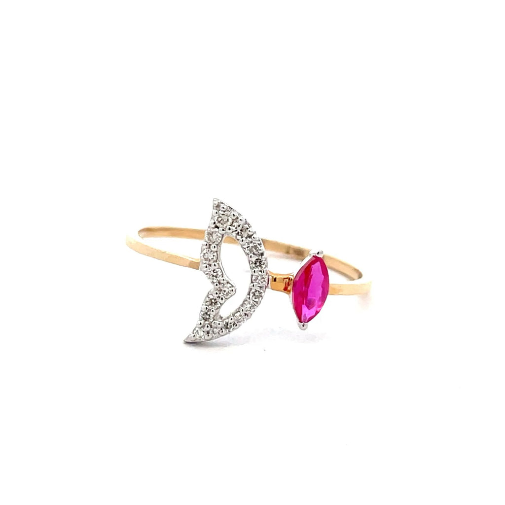 Pink Marquise colour stone & Diamond Leaf Ring