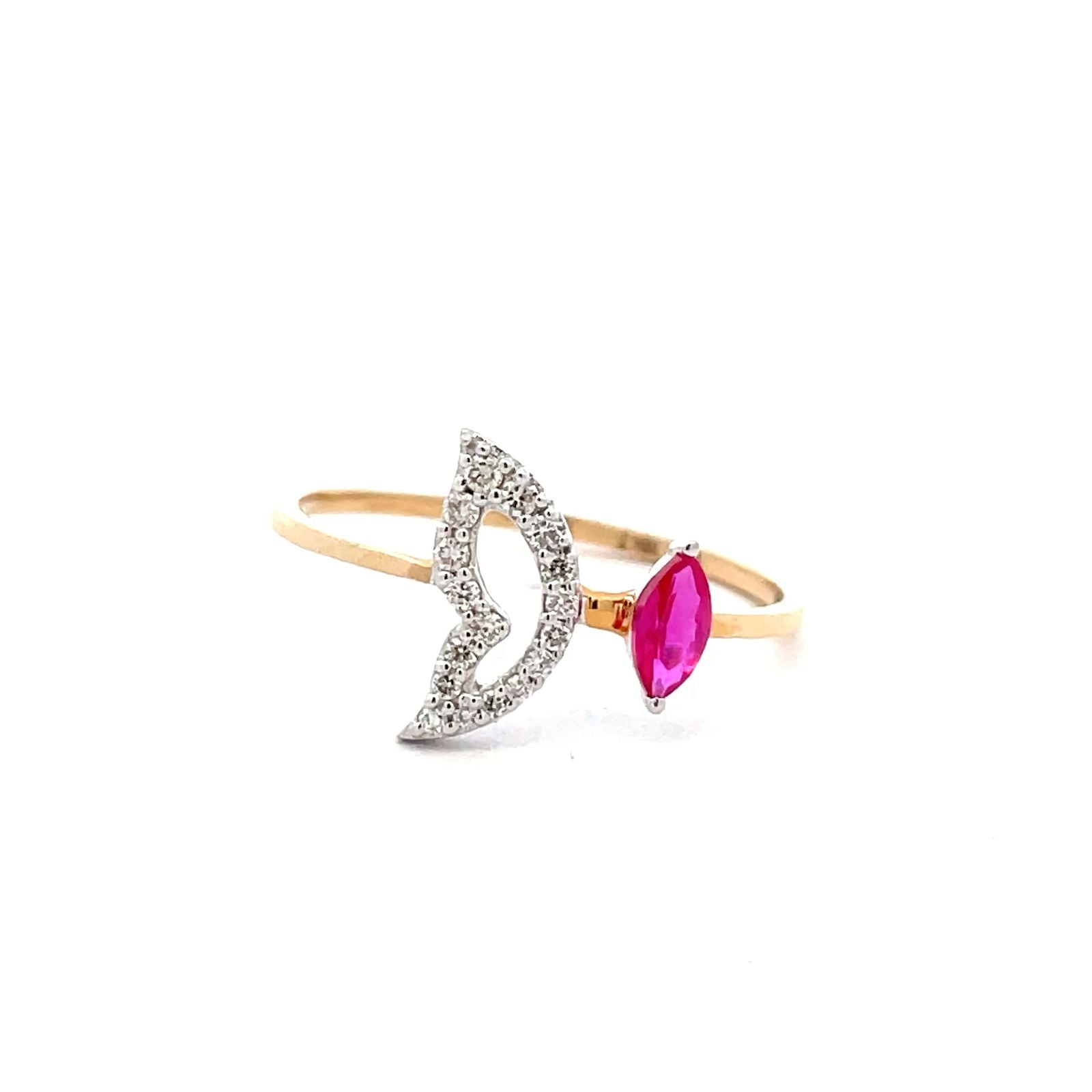 Pink Marquise colour stone & Diamond Leaf Ring