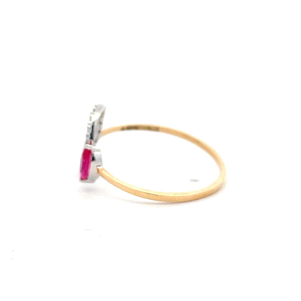 Pink Marquise colour stone & Diamond Leaf Ring