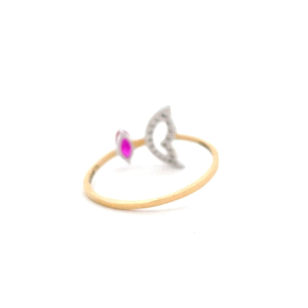 Pink Marquise colour stone & Diamond Leaf Ring