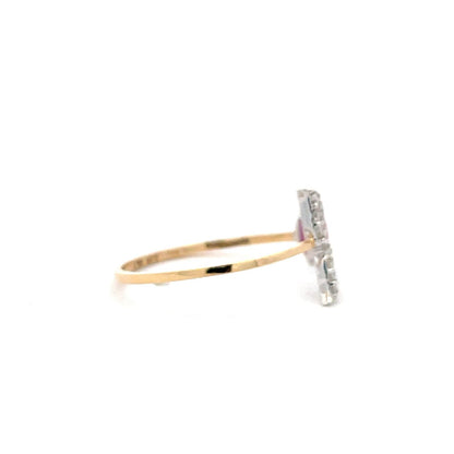 Pink Marquise colour stone & Diamond Leaf Ring