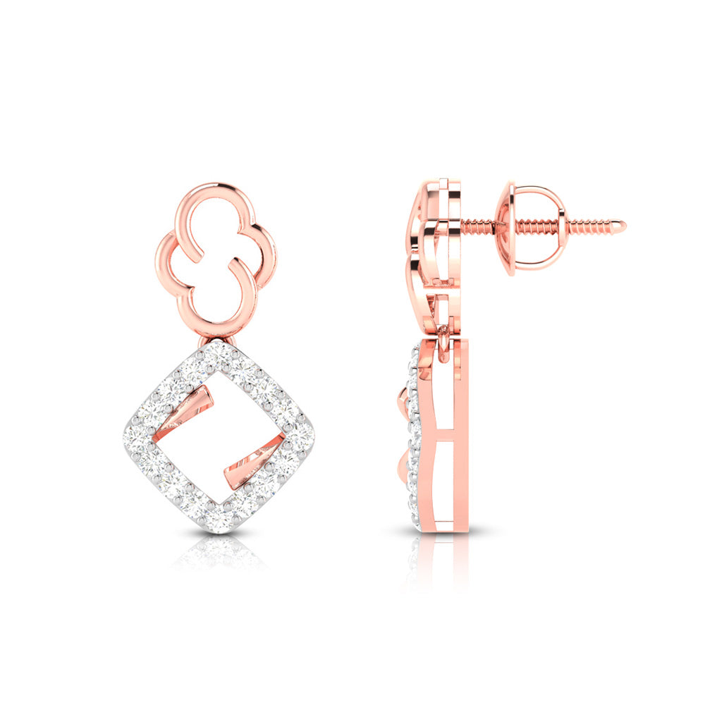 Magic Elegant Clover and Diamond Square Drop Earrings