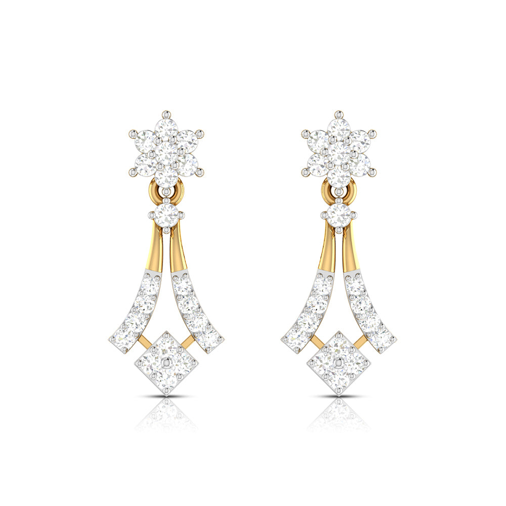 Magic Sophisticated Floral Diamond Earrings in Gold Finish