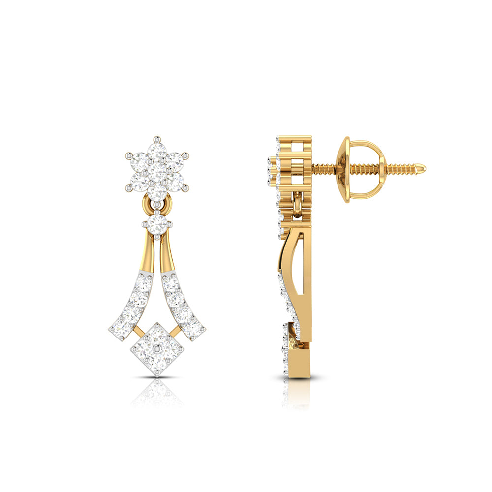 Magic Sophisticated Floral Diamond Earrings in Gold Finish