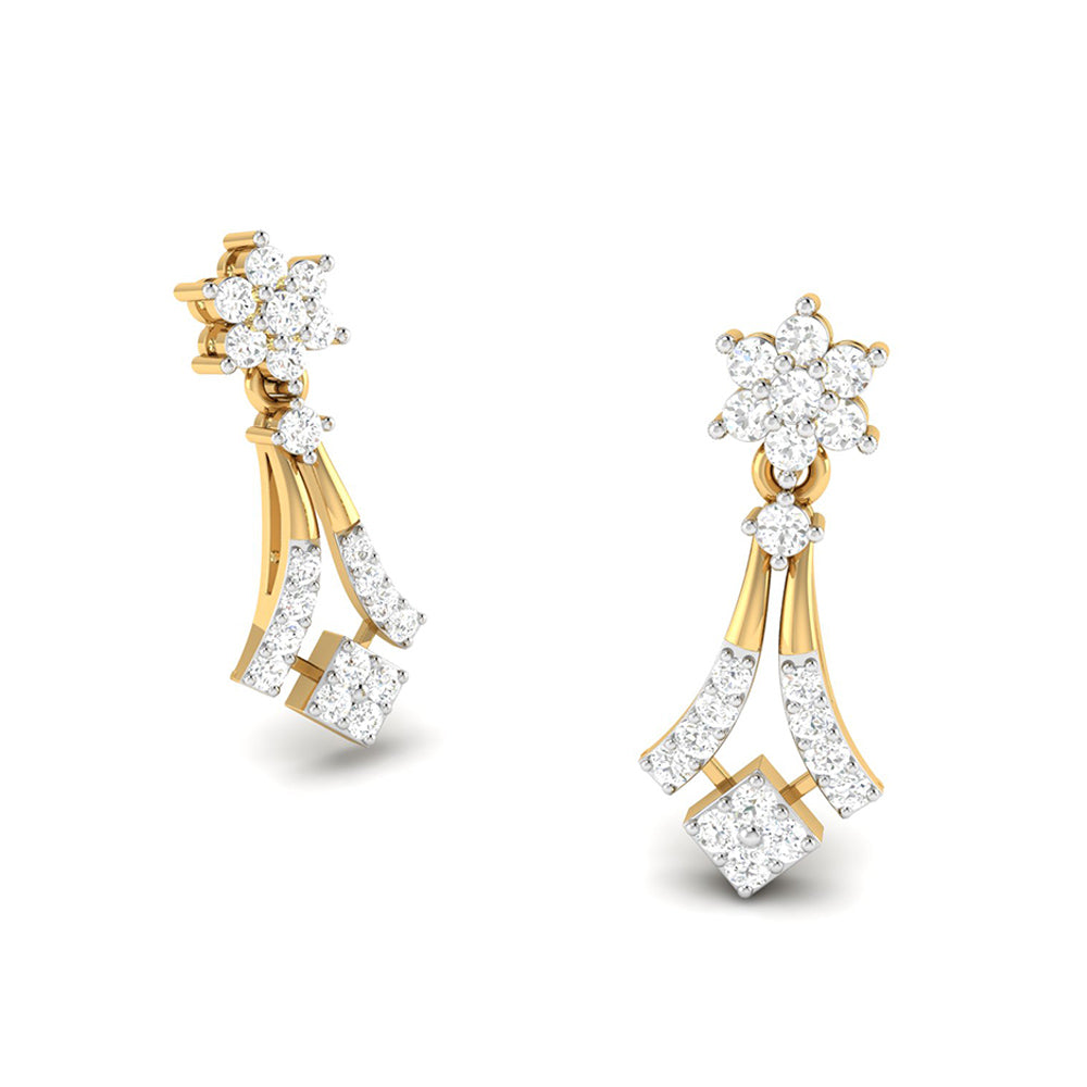 Magic Sophisticated Floral Diamond Earrings in Gold Finish