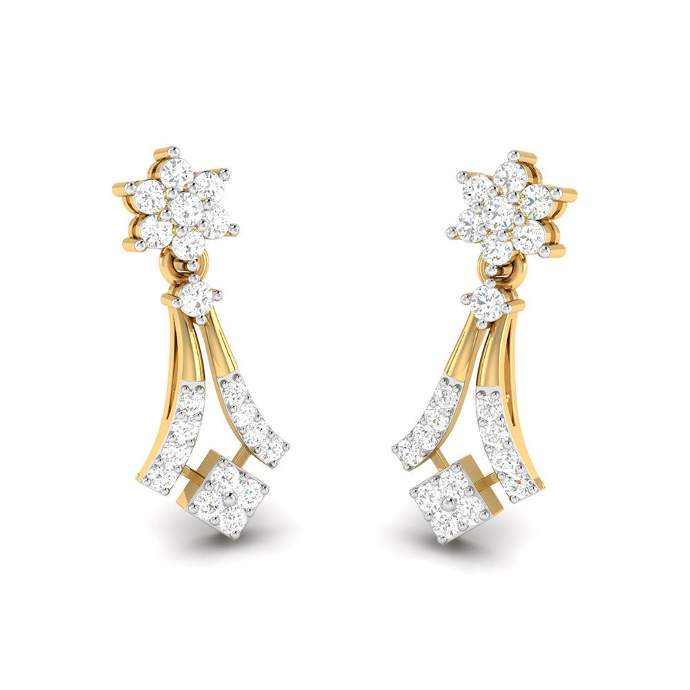Magic Sophisticated Floral Diamond Earrings in Gold Finish