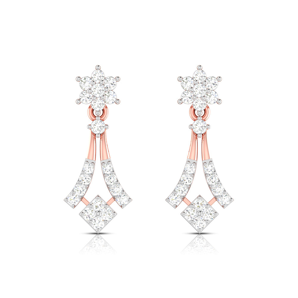 Magic Sophisticated Floral Diamond Earrings in Gold Finish