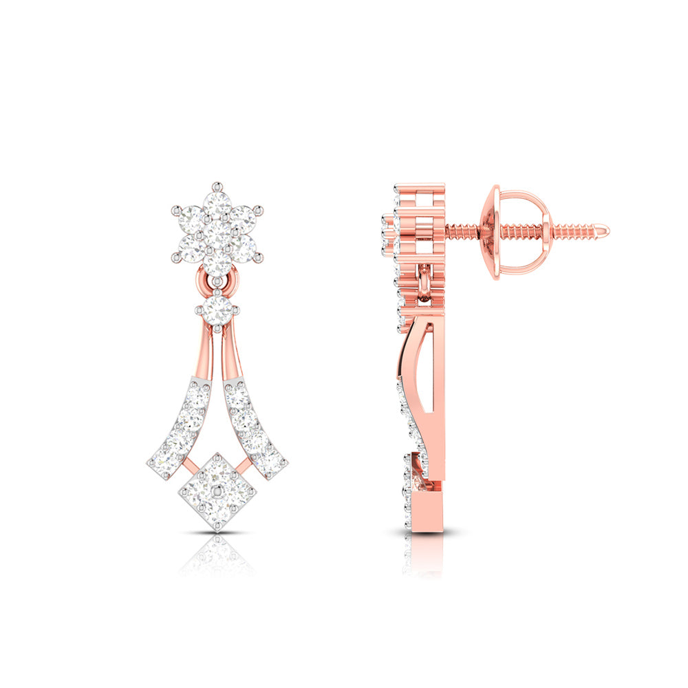 Magic Sophisticated Floral Diamond Earrings in Gold Finish