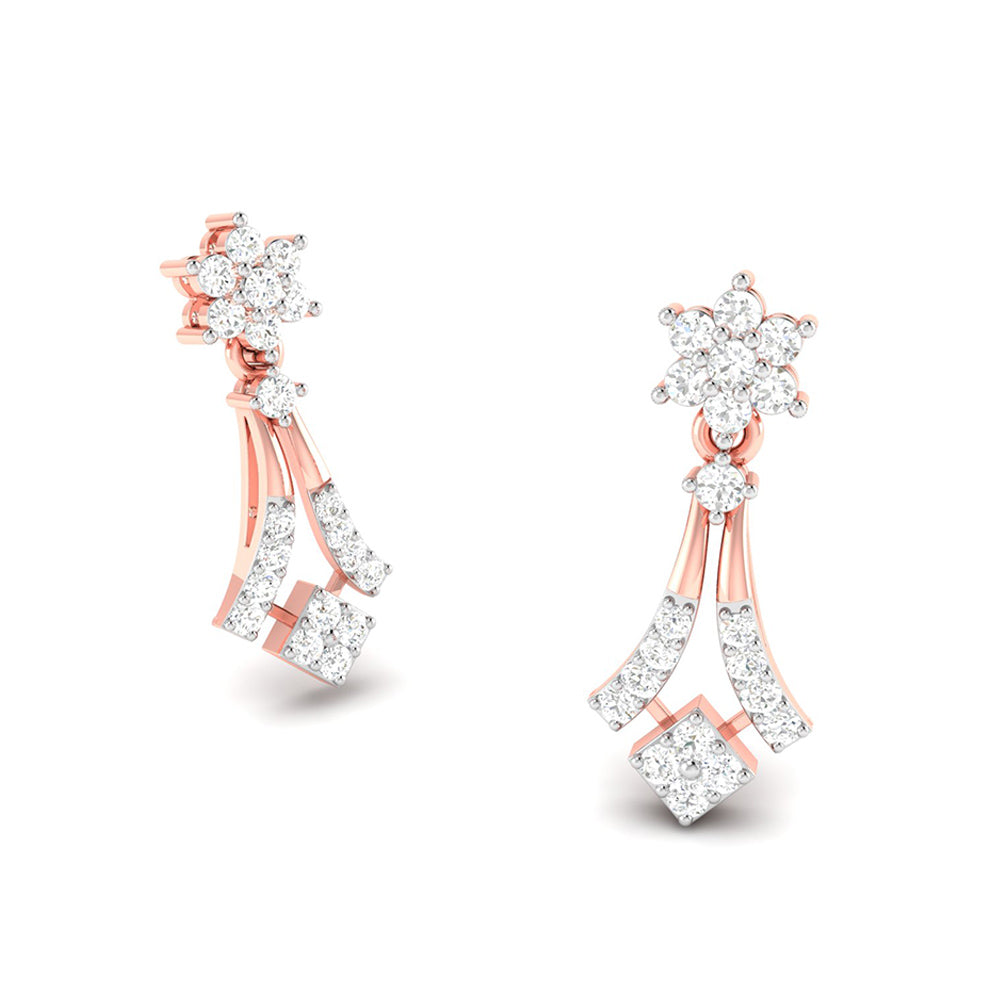 Magic Sophisticated Floral Diamond Earrings in Gold Finish