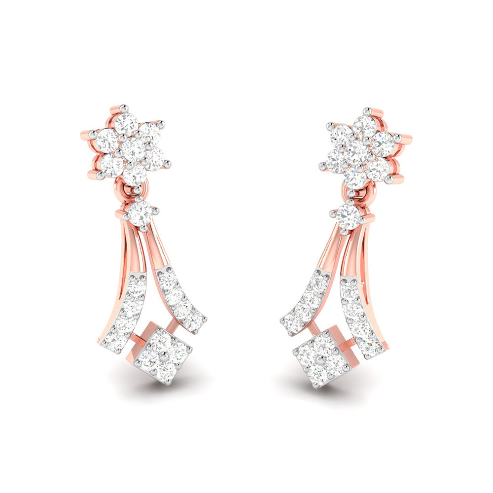 Magic Sophisticated Floral Diamond Earrings in Gold Finish