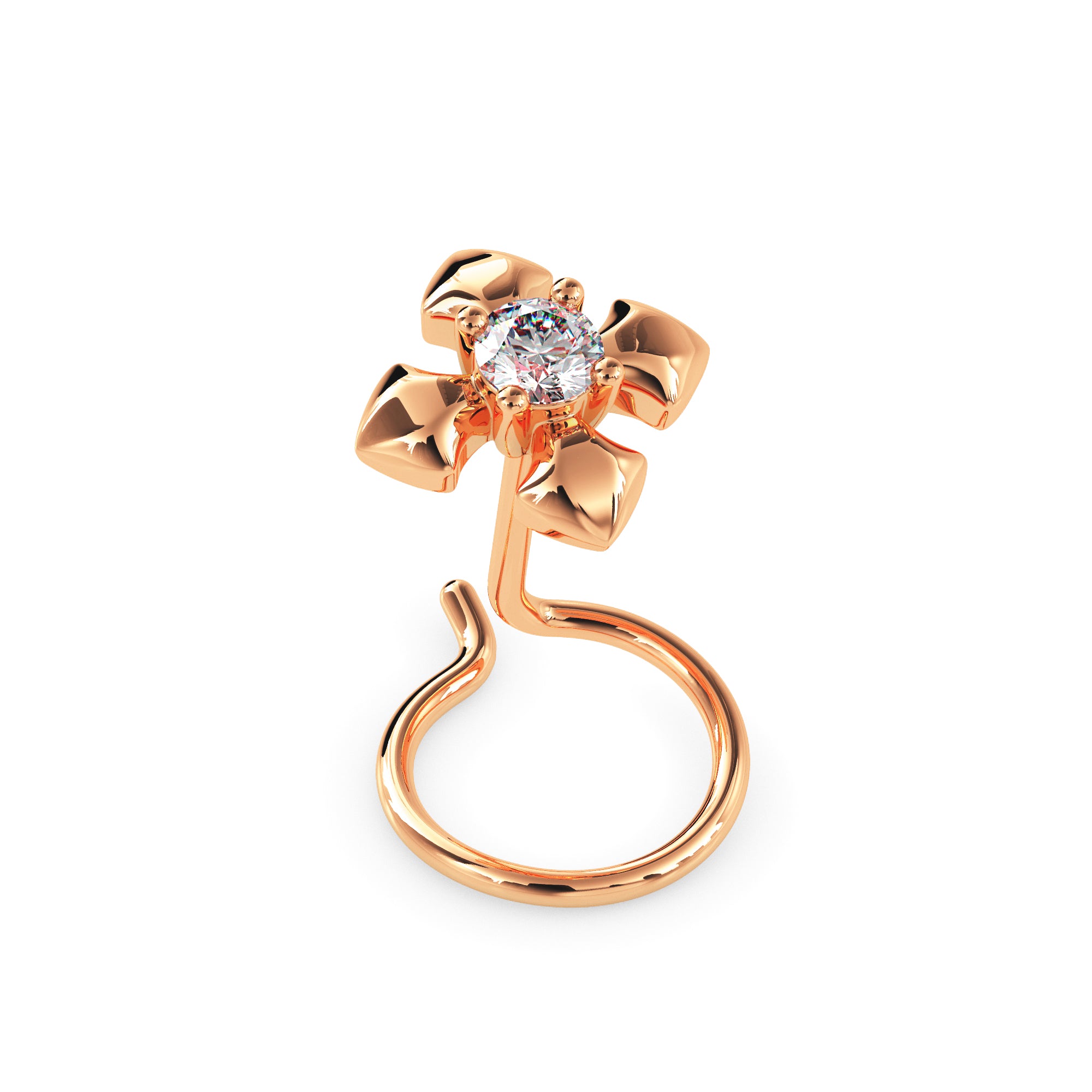 Magic Floral Shine Gold and Diamond Nose Pin
