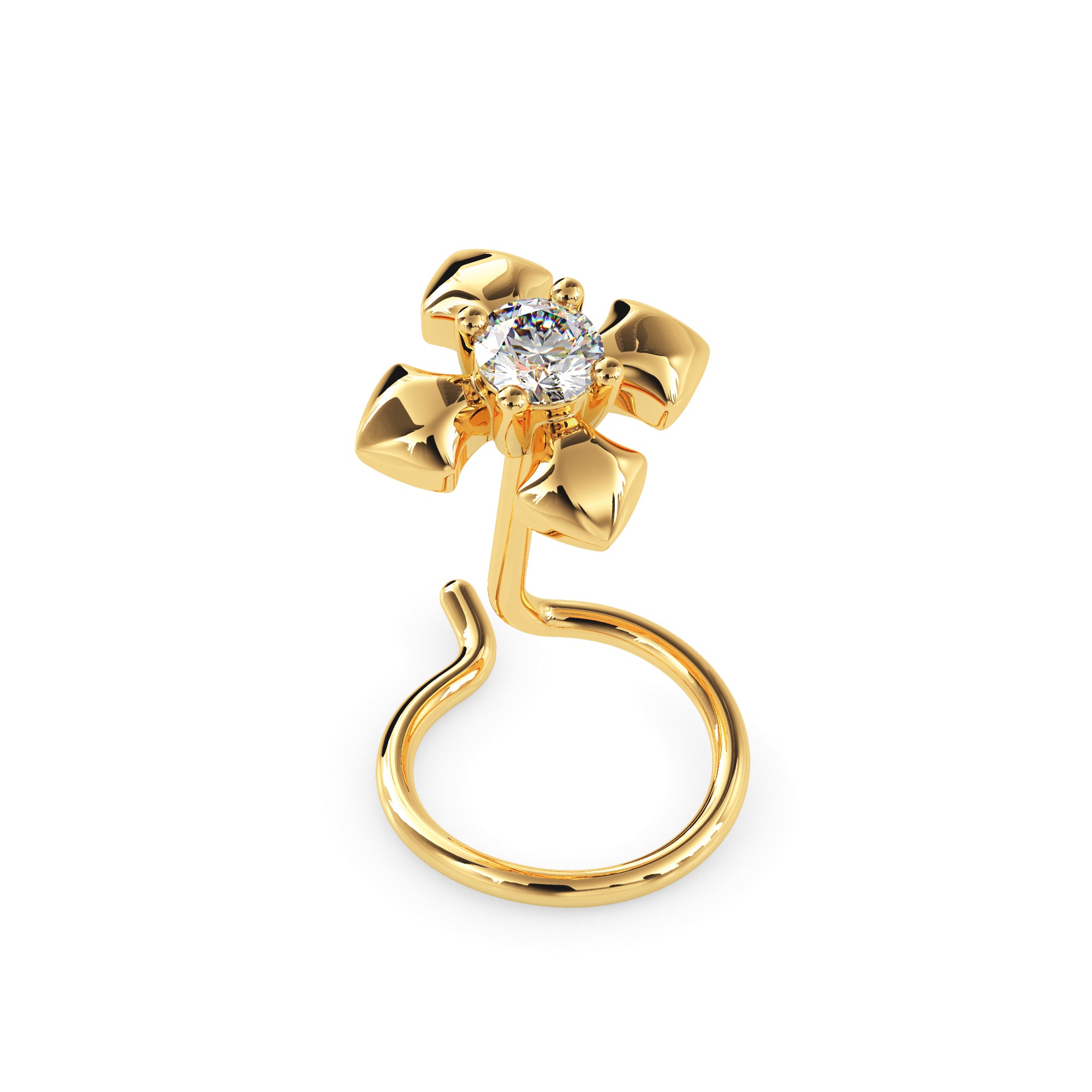 Magic Floral Shine Gold and Diamond Nose Pin
