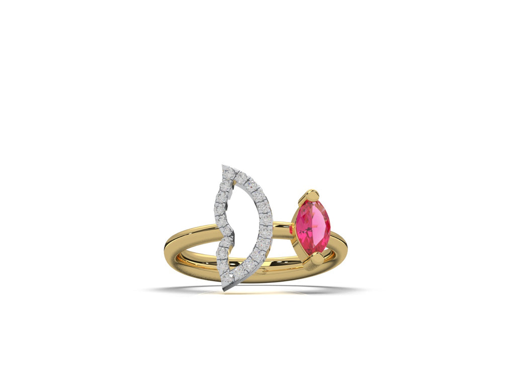 Pink Marquise colour stone & Diamond Leaf Ring
