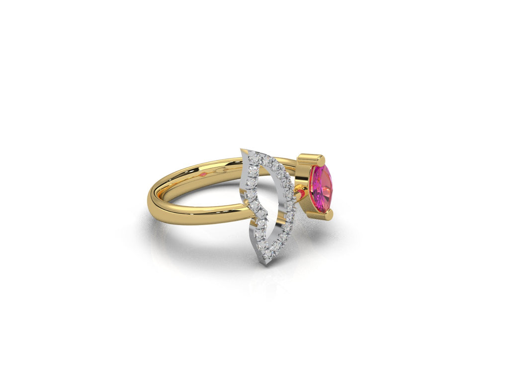 Pink Marquise colour stone & Diamond Leaf Ring