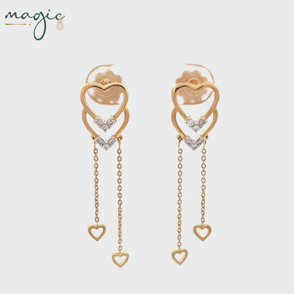 Magic Cascading Triflets of Sparked Heart Drop Earrings