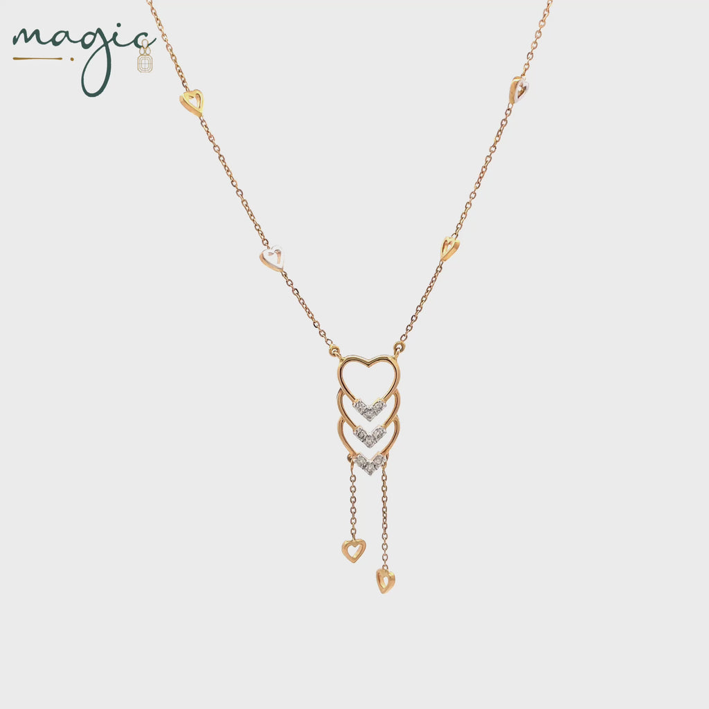 Magic Cascading Triflets of Sparked Heart Necklace