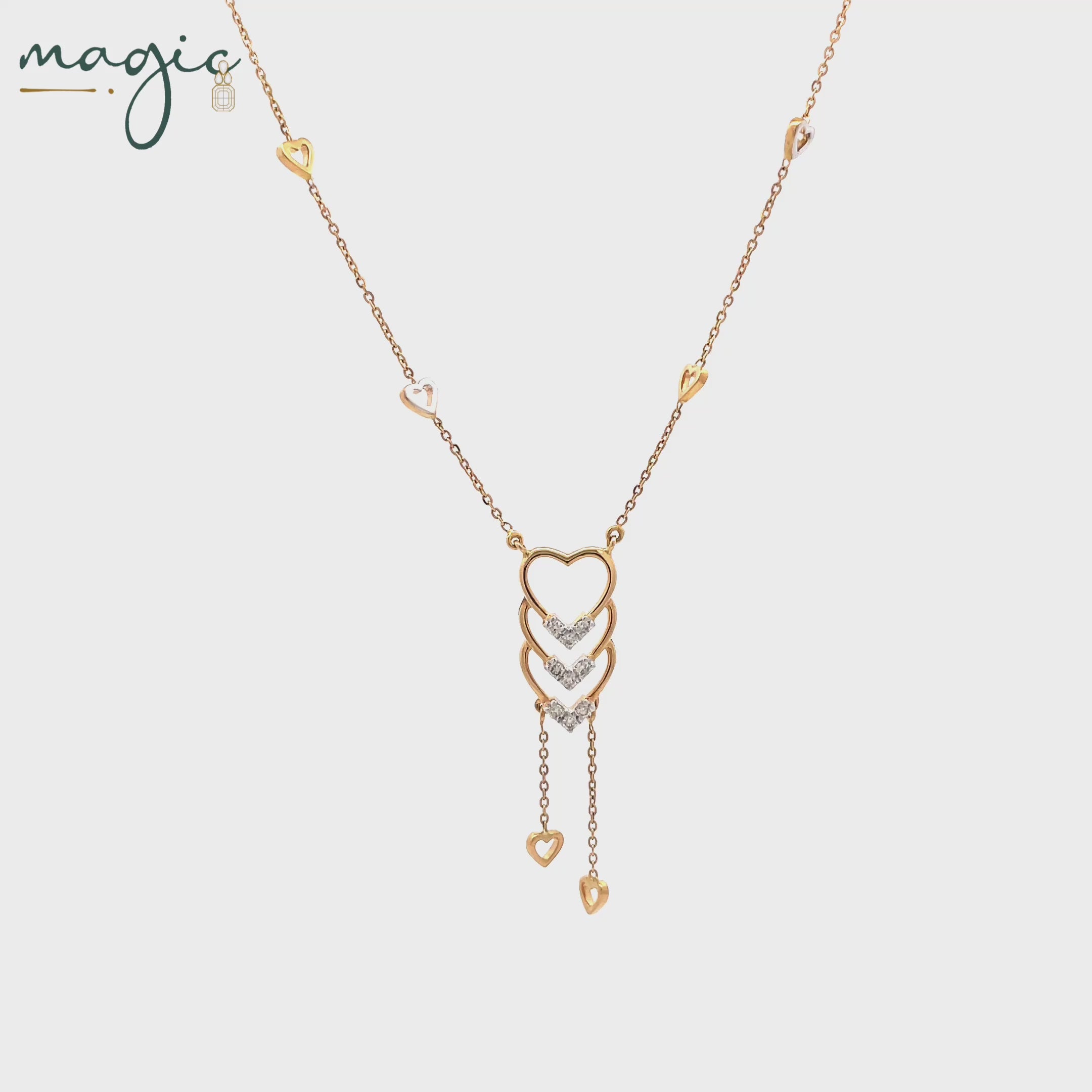 Magic Cascading Triflets of Sparked Heart Necklace