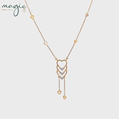 Magic Cascading Triflets of Sparked Heart Necklace
