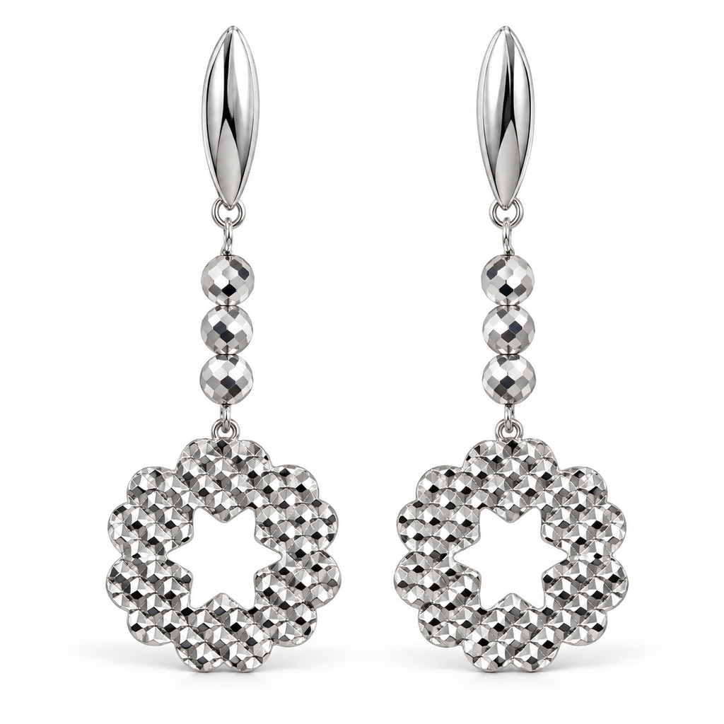 925 Sterling Silver Floral Drop Earrings